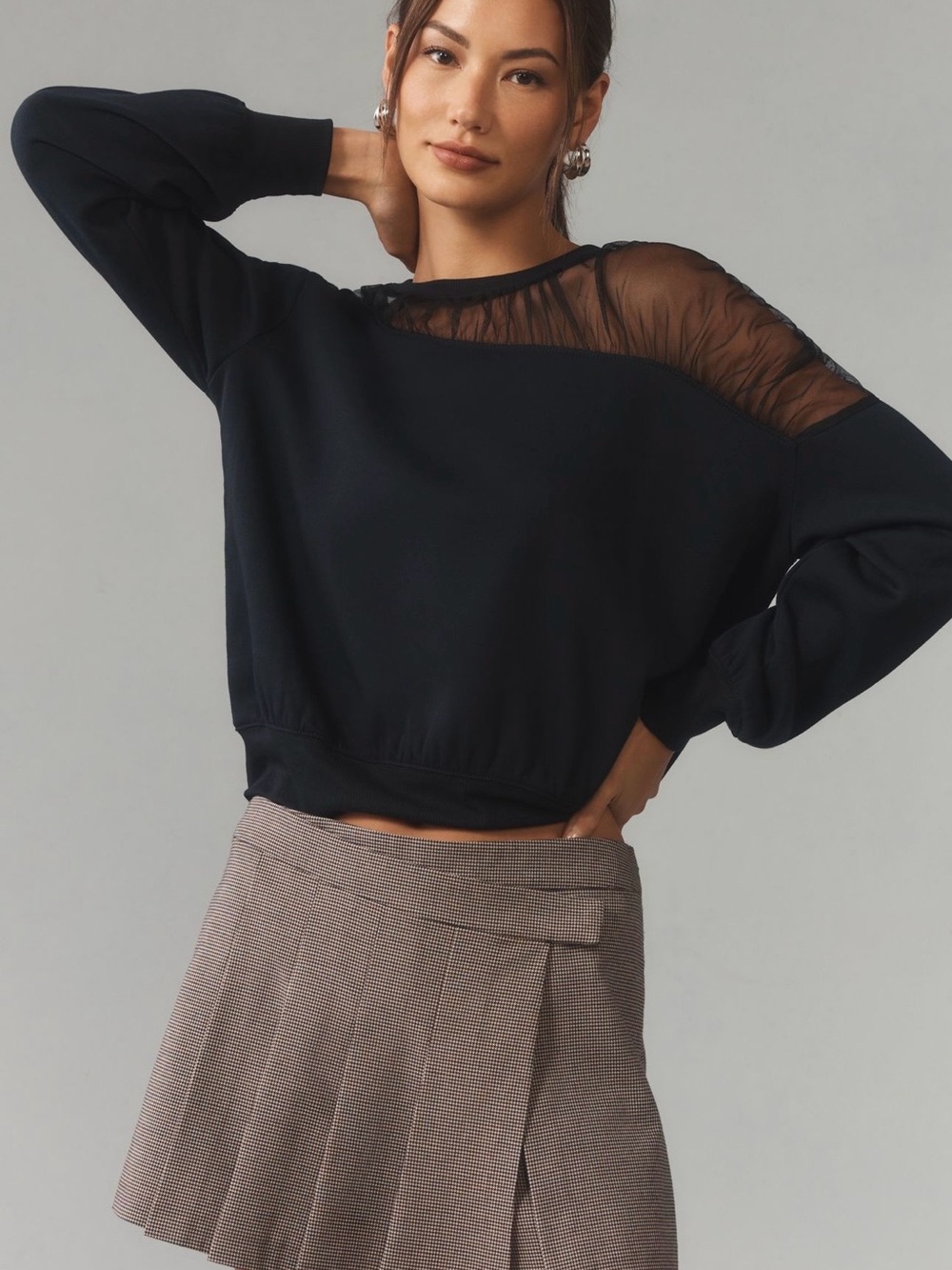 Maeve Sheer-Shoulder  Black Women's pull over Knit top